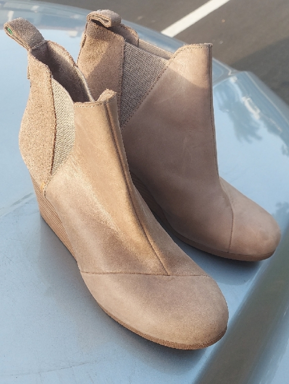Brand New Toms Taupe Wedge Ankle Booties. Size Says 9.5 but fit me as 8.5